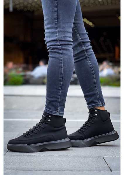 ET0321 Gizli Bağcıklı Erkek Yüksek Taban Siyah Spor Bot fırsatları