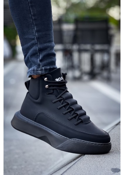 ET0321 Gizli Bağcıklı Erkek Yüksek Taban Siyah Spor Bot indirimleri