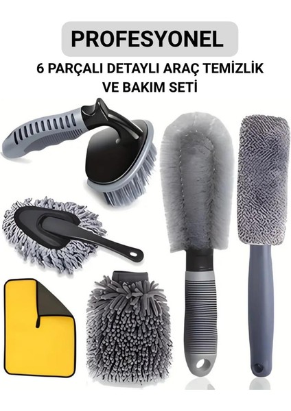 6 Parça Profesyonel Mikrofiber Araç Oto Yıkama Seti Yıkama Eldiveni Jant Lastik Fırçası Toz Fırçası