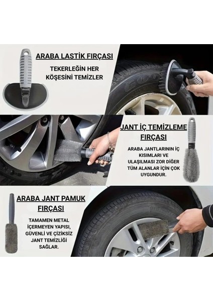6 Parça Profesyonel Mikrofiber Araç Oto Yıkama Seti Yıkama Eldiveni Jant Lastik Fırçası Toz Fırçası