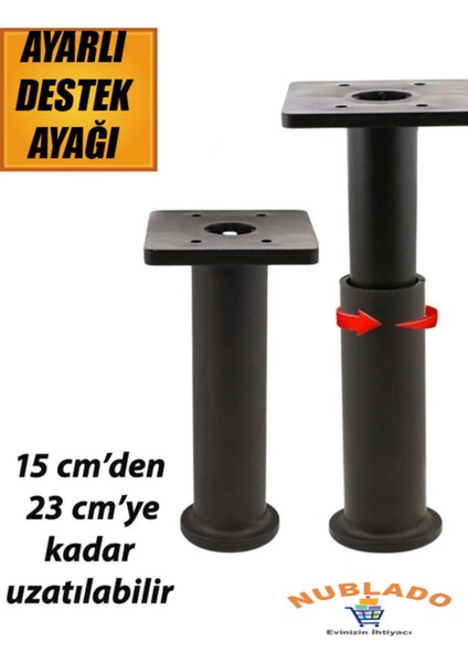 Modül Ayarlanabilir Destek Ayağı 15 x 23 cm Siyah Ayak Mobilya Kanepe Baza Koltuk Ünite Ayakları
