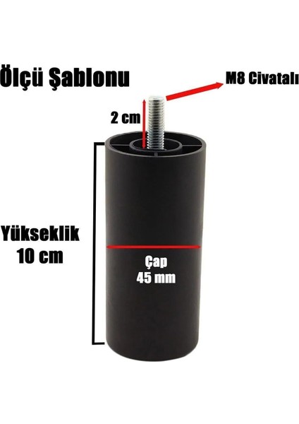Bro Mobilya Kanepe Koltuk Baza Yükseltme Yükseltici M8 Civatalı Destek Ayağı Ayakları Siyah 10CM fırsatları