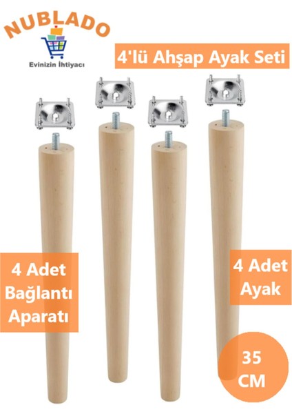 Ahşap (35 Cm) Sehpa Masa Puf Tabure Tv Ünitesi Ayağı Ayakları M8 Civatalı Bağlantı Aparatlı 4'lü Set