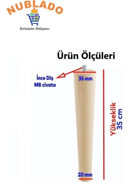 Ahşap (35 Cm) Sehpa Masa Puf Tabure Tv Ünitesi Ayağı Ayakları M8 Civatalı Bağlantı Aparatlı 4'lü Set fiyatları