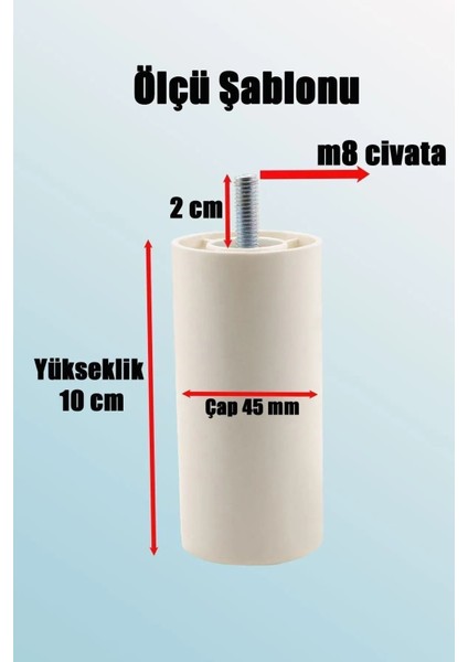 Bro Mobilya Kanepe Koltuk Baza Yükseltme Yükseltici M8 Civatalı Destek Ayağı Ayakları Beyaz 10CM fırsatları