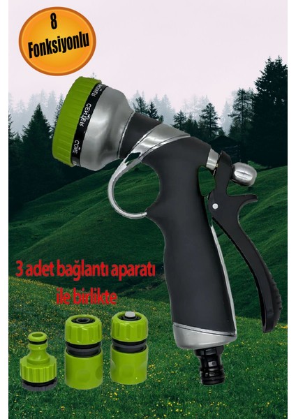 4'lü Set 8 Fonksiyonlu Basınçlı Araba Oto Bahçe Sulama Hortum Fıskiye Tabancası Tetikli AYARLI2372. fırsatları