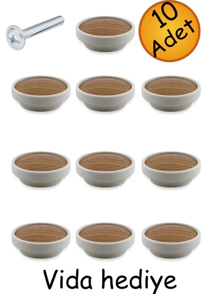 Alya 10 Adet Kulp Düğme Ahşap Desenli Çekmece Mutfak Mobilya Dolabı Dolap Kulpu Kulbu Kulpları.