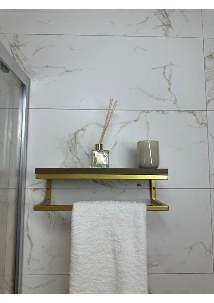 Fulya Banyo Ahşap Raflı Gold Metal Havlu, Şal Askılık fiyatları