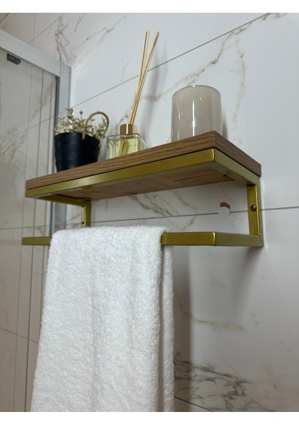 Fulya Banyo Ahşap Raflı Gold Metal Havlu, Şal Askılık indirimleri