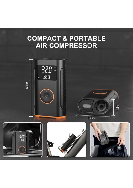 YS002 Taşınabilir Şarjlı Pompa Araç Oto Lastik Şişirme Pompası 160 Psı Kompresör Powerbank LED Işıklı modelleri