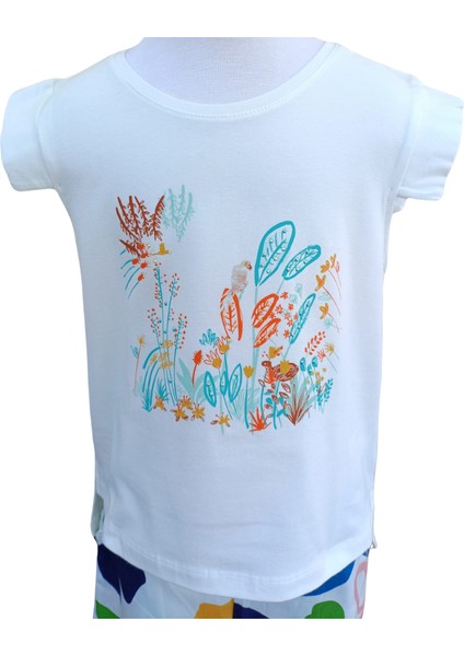 Kız Çocuk T-Shirt Fulya Baskılı Ekru Renkli %100 Pamuk Kolsuz Asimetrik Bel