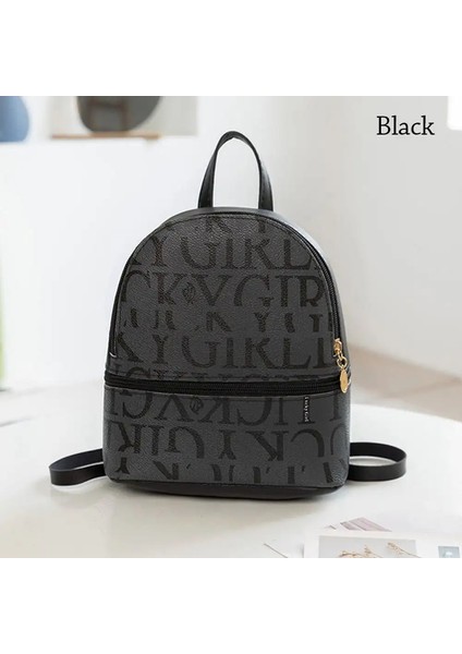 Pu Deri Küçük Sırt Çantası Günlük Çanta Kadınlar Için Sling Çantaları Moda Mektubu Baskılı Bayanlar Sırt Paketi Omuz Messenger Çantası Renk: Siyah (Yurt Dışından)
