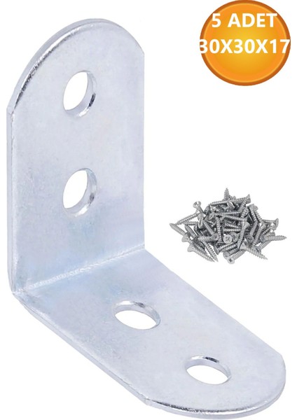 L Demiri Mobilya Eşya Dolap Duvara Sabitleme Köşebent Bağlantı Aparatı Gönye 30X30X17 mm 5 Adet