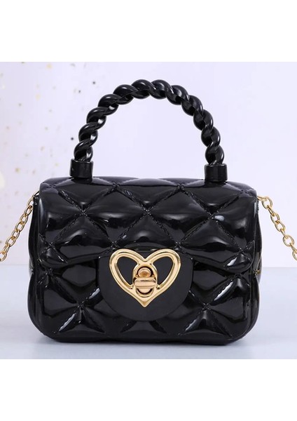 Yeni Kalp Deseni Mini Omuz Çantaları Pu Küçük Satchel Kadın Kızlar Para Cüzdanları Çanta Dalı Çantalar Sokak Giyim Aksesuar Renk: Siyah (Yurt Dışından)