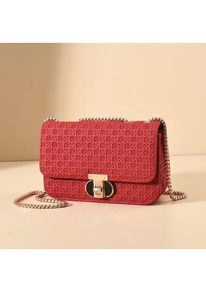 Küçük Çanta Kadınların Yeni Dokuma Moda Zinciri Omuz Koltuk Altı Çantası Çok Yönlü Crossbody Küçük Kare Çanta Renk: Kırmızı/beden: 7.5X4.75X2.6 Inç (Yurt Dışından)