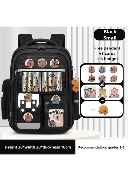 Capya Çocuklar Sırt Çantası Su Geçirmez Öğrenci Schoolbag Büyük Kapasite Yükü Hafifletir Okul Çantası Ortopedik Sırt Çantası Kitap Bagcolor: Black-Small (Yurt Dışından)