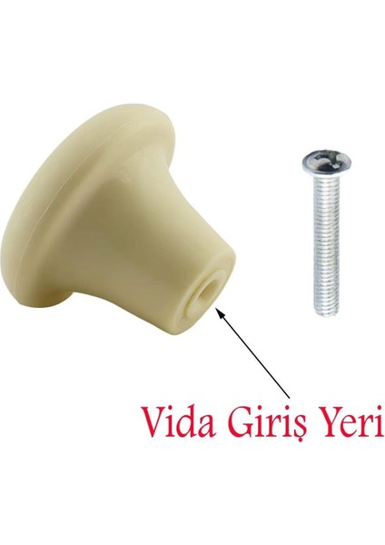 Mobilya Mutfa Çekmece Dolap Dolabı Kapak Kulbu Kulpu Kulplar Krem Mantar Düğme Sert Plastik 10 Adet modelleri