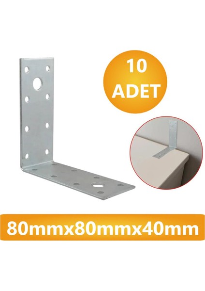L Demiri Mobilya Bağlantı Aparatı 40X80X80 mm Gönye Dolap Duvar Sabitleme 10 Adet Metal Köşebent