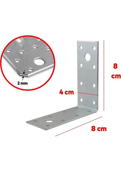 L Demiri Mobilya Bağlantı Aparatı 40X80X80 mm Gönye Dolap Duvar Sabitleme 10 Adet Metal Köşebent