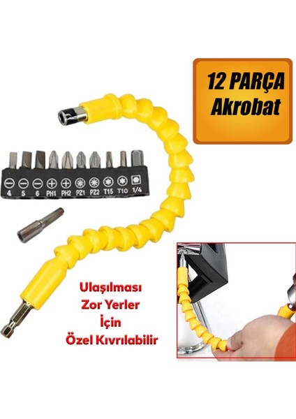Vida Sıkma Civ Sökme Akrobat Kıvrılabilir Eğilebilir Bits Uç Vidalama Torx Yıldız Düz Uçlar 12 Parça