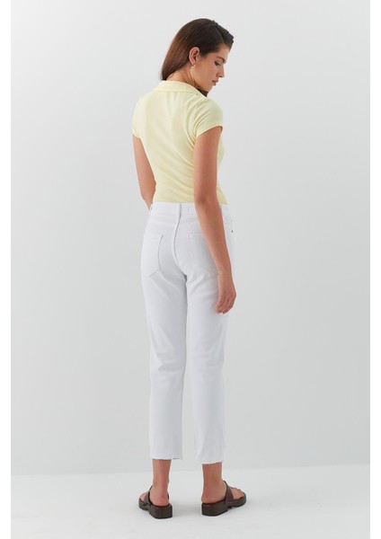 Yüksek Bel Straight Jean Beyaz modelleri