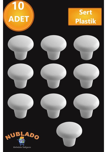 Mobilya Mutfa Çekmece Dolap Dolabı Kapak Kulbu Kulpu Kulplar Beyaz Mantar Düğme Sert Plastik 10 Adet