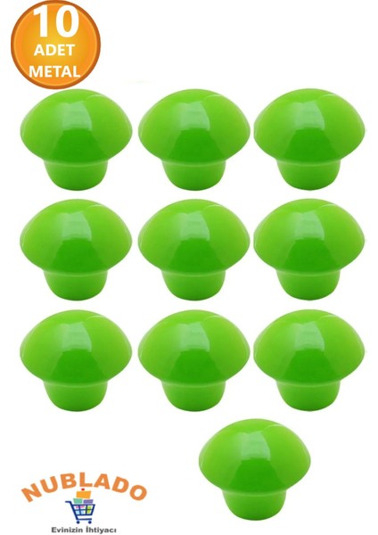Mobilya Mutfak Çekmece Dolap Dolabı Kapak Kulbu Kulpu Kulpları Yeşil Mantar Düğme Metal 10 Adet