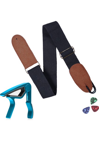 HG21C Siyah Renk Gitar Omuz Askısı Metal Capo Pena Paketi