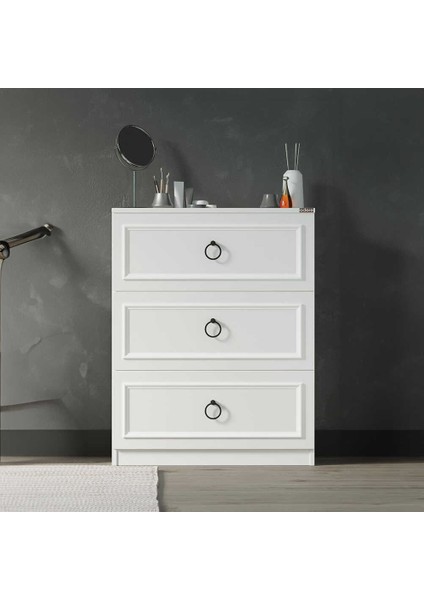 Hampton 3 Çekmeceli Şifonyer-Mat Beyaz 72X93X44 cm (Gxyxd)