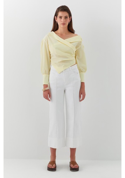 Crop Wide Leg Jean Pantolon Beyaz fiyatları