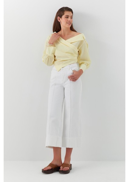 Crop Wide Leg Jean Pantolon Beyaz modelleri