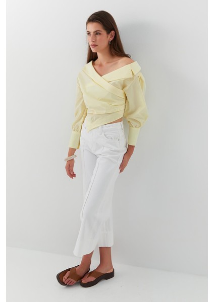 Crop Wide Leg Jean Pantolon Beyaz fırsatları