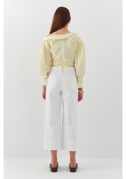 Crop Wide Leg Jean Pantolon Beyaz indirimleri