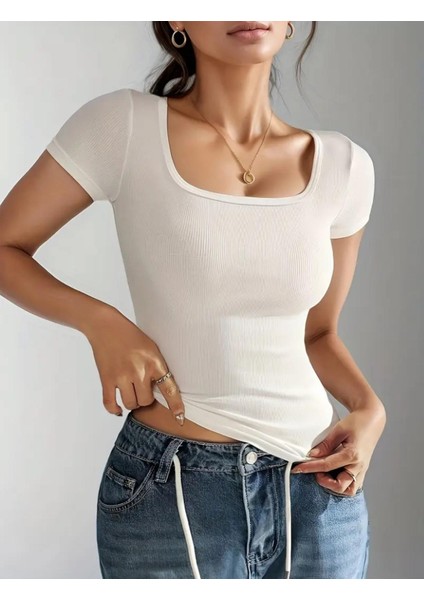 3'lü Takım Fitilli Göğüs Dekolteli U Yaka Bluz,t-Shirt indirimleri