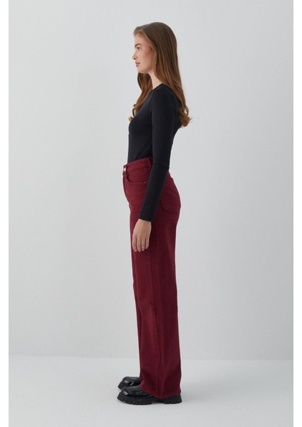Yüksek Bel Straight Jean Bordo fırsatları