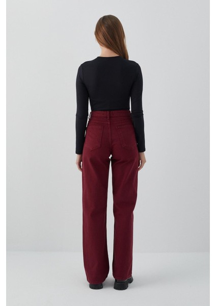 Yüksek Bel Straight Jean Bordo indirimleri
