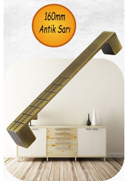Bihter Mobilya Mutfak Çekmece Dolap Dolabı Kulpu Kulbu Kulpları Metal 160 mm Eskitme Antik Sarı.