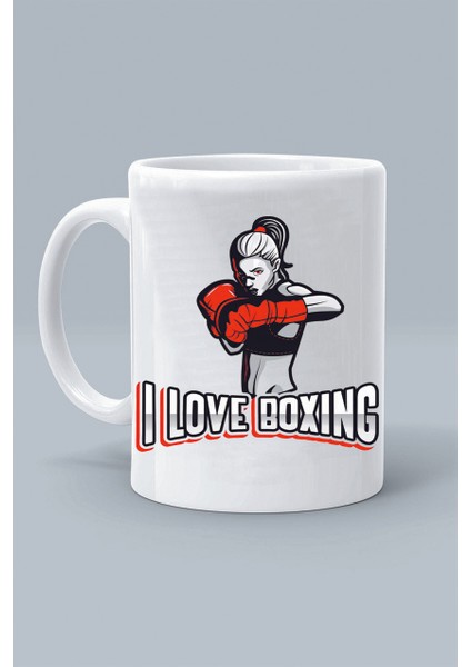 I Love Boxıng Boks Sever Kız Boksör Kız Tasarım Baskılı Beyaz Klasik Kupa Bardak