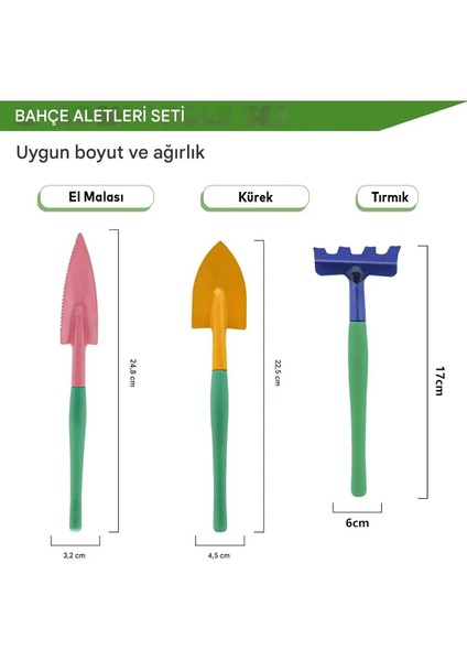 Hobi 3'lü Set Çapa Tırmık Metal Bahçe Tarla Çim Peyzaj Bitki Çiçek Ekme Toprak Işleme Küreği Küçük. indirimleri