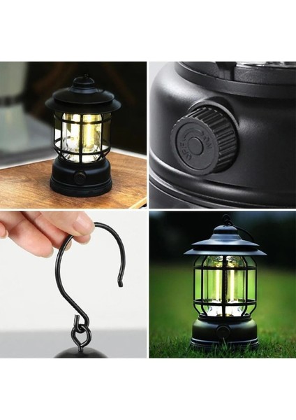 Dekoratif Kamp Lambası Ledli Beyaz Işıklı El Feneri Işıldak Şarjlı Portatif Gece Lamba Siyah. indirimleri