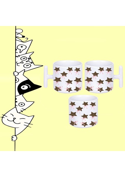Yıldız Star Pembe Kurdele Tasarım Baskılı Beyaz T Sap Kupa Bardak