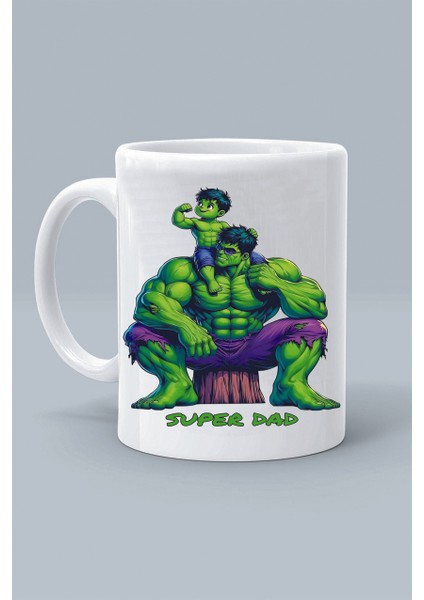 Super Kahraman Hulk Karakter Super Dad Süper Baba Tasarım Baskılı Klasik Beyaz