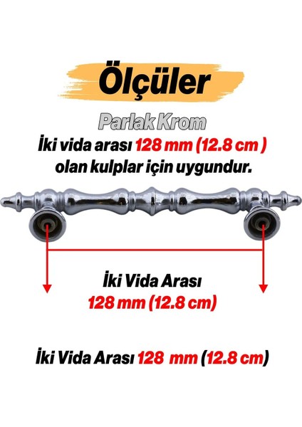 Seray Krom Metal Kulp 128 mm - 12.8 cm Mobilya Çekmece Mutfak Dolabı Dolap Kulpları Kulbu Kulpu.