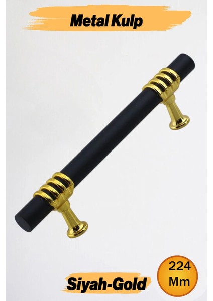 Lamos Mobilya Mutfak Dolabı Çekmece Dolap Kulpları Kapak Kulpu Kulbu Siyah Altın 224 mm Metal Kulp.