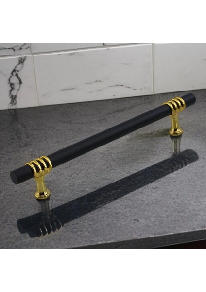 Lamos Mobilya Mutfak Dolabı Çekmece Dolap Kulpları Kapak Kulpu Kulbu Siyah Altın 224 mm Metal Kulp.