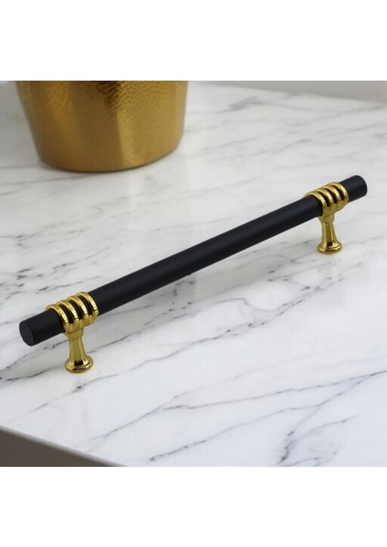 Lamos Mobilya Mutfak Dolabı Çekmece Dolap Kulpları Kapak Kulpu Kulbu Siyah Altın 224 mm Metal Kulp.
