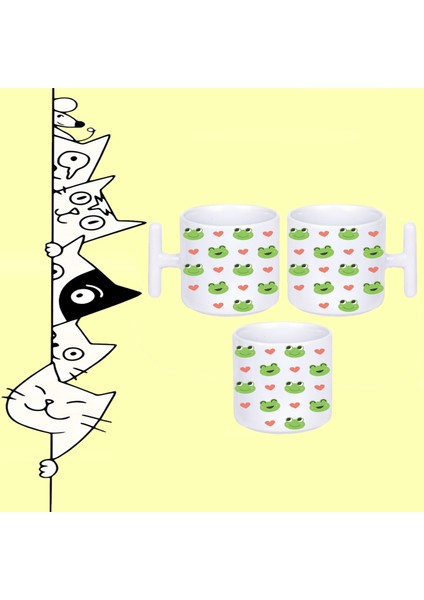 Frog Sevimli Kubağa Desen Tasarım Baskılı Beyaz T Sap Kupa Bardak