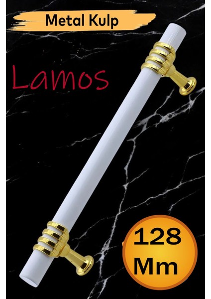 Lamos Mobilya Mutfak Dolabı Çekmece Dolap Kulpları Kapak Kulpu Kulbu Beyaz Altın 128 mm Metal Kulp.