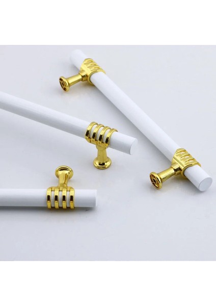 Lamos Mobilya Mutfak Dolabı Çekmece Dolap Kulpları Kapak Kulpu Kulbu Beyaz Altın 128 mm Metal Kulp.