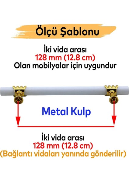 Lamos Mobilya Mutfak Dolabı Çekmece Dolap Kulpları Kapak Kulpu Kulbu Beyaz Altın 128 mm Metal Kulp.
